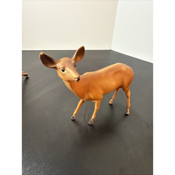 Vtg Lot of 2 Christmas REiNDEER Hard Plastic Deer Buck Village Decor Hong Kong - Picture 7 of 10